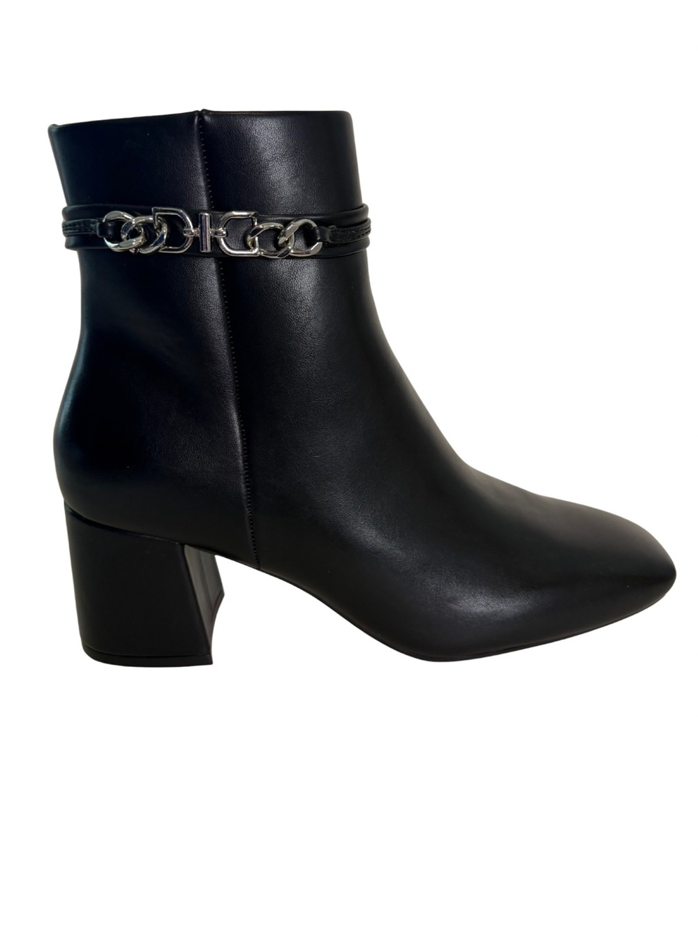 Burudani Classic Black Leather Boots with Silver Chain Accent Size 9